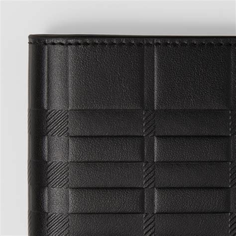 Embossed Check Slim Bifold Wallet in Black 